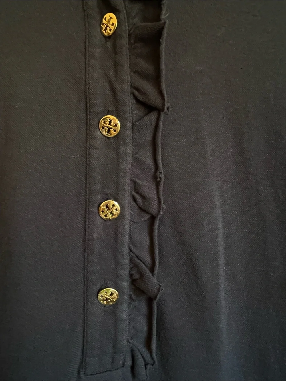 TORY BURCH LIDIA POLO SHIRT Navy Short-Sleeve Ruffle-Placket Polo XL